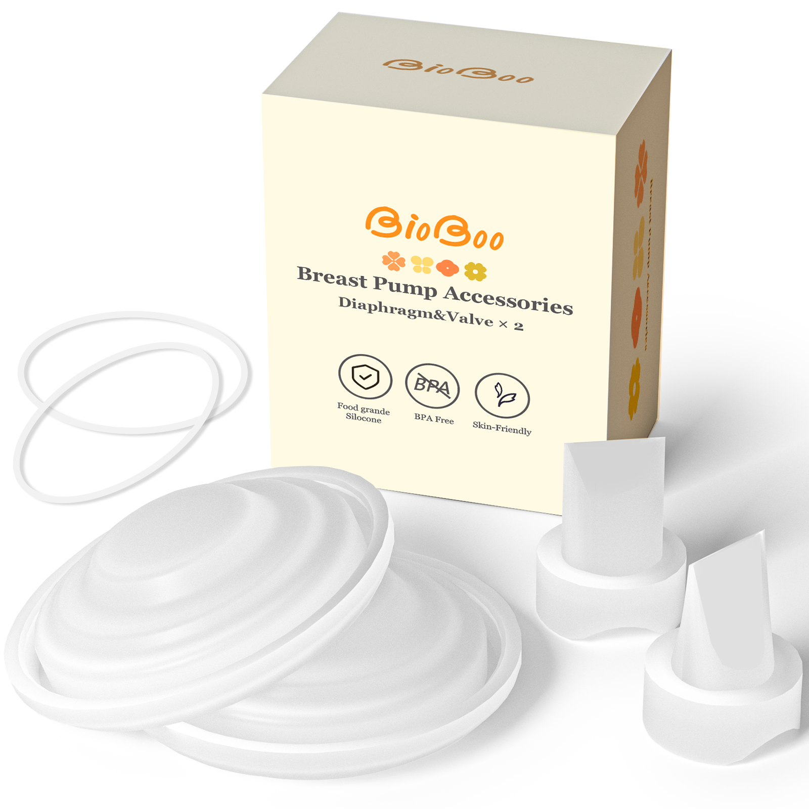 BIOBOO Breast Pump Replacement Parts-Duckbill Valves&Diaphragms&Rings, 2 Pack